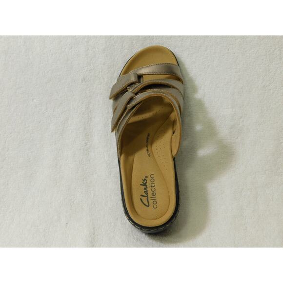 W613 Clarks Gold Metallic Merliah Karli Leather Slide Sandals Size 6 M - Picture 4 of 5